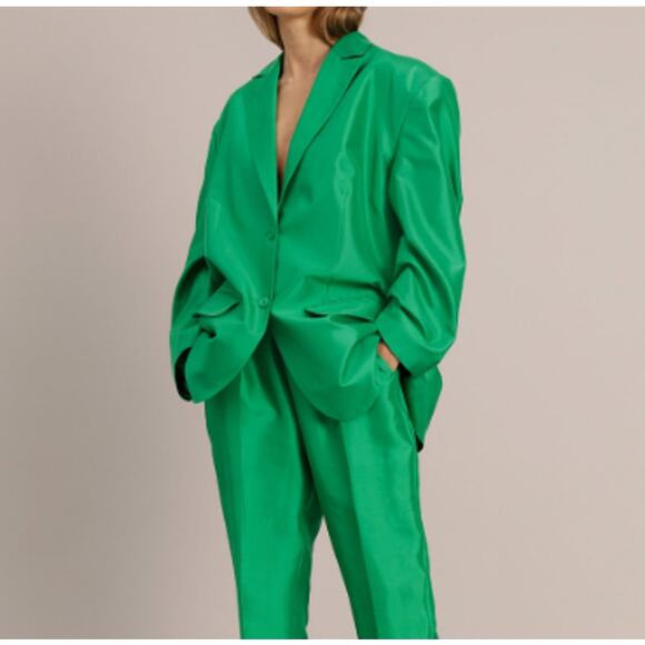 New ~ MUNTHE ~  Jaketta Green 100% Silk Oversized Blazer Size 38 US 8  ~ FALL - Picture 1 of 11